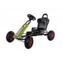 GoKart a pedales CLAAS Racer de Ferbedo para niños de 3 a 8 años con diseño agrícola verde y amarillo.