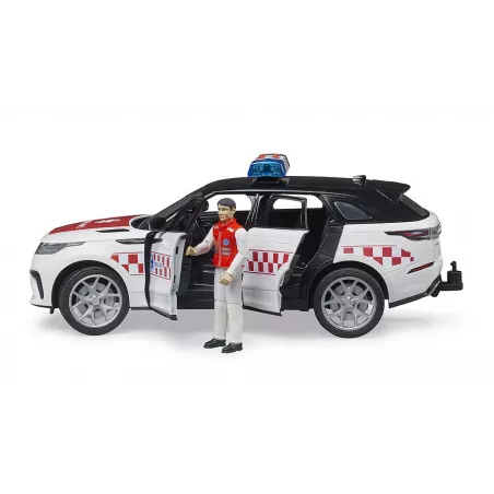 Juguete Range Rover Velar de emergencias Bruder con figura de médico y módulo de luz y sonido.