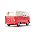 Autobús de juguete VW T1 a escala 1:50 de metal y plástico con puertas que se abren.
