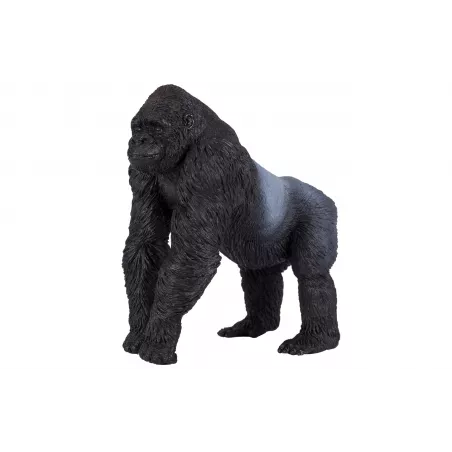 Figura detallada de gorila macho espalda plateada pintada a mano, juguete realista de colección.