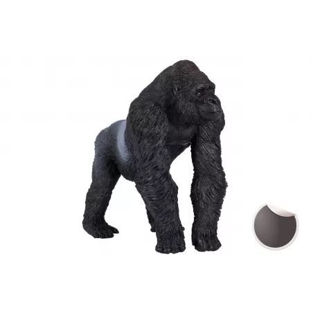 Figura detallada de gorila macho espalda plateada pintada a mano, juguete realista de colección.
