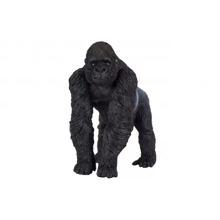 Figura detallada de gorila macho espalda plateada pintada a mano, juguete realista de colección.