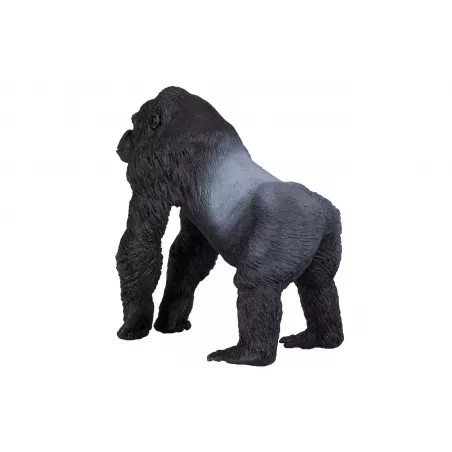 Figura detallada de gorila macho espalda plateada pintada a mano, juguete realista de colección.