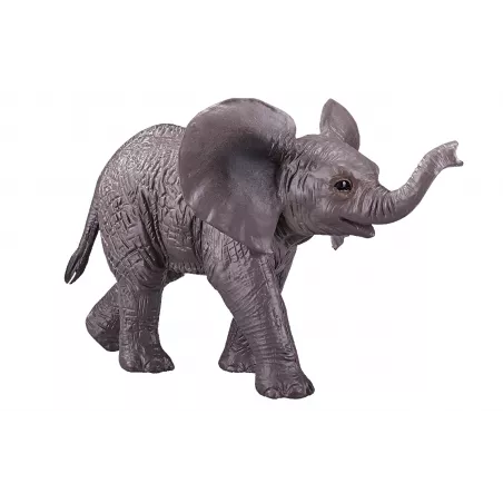 Figura realista de bebé elefante africano de juguete pintada a mano para coleccionistas y juego educativo.