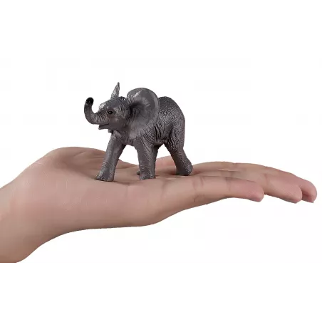 Figura realista de bebé elefante africano de juguete pintada a mano para coleccionistas y juego educativo.