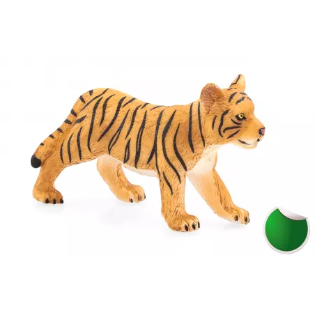 Figura de juguete de cachorro de tigre de pie marca Mojo con detalles realistas de pelaje y rayas.