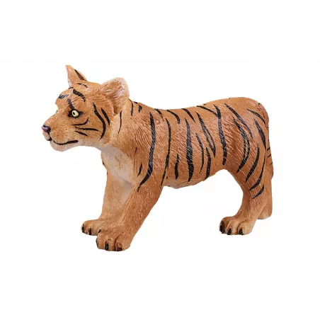 Figura de juguete de cachorro de tigre de pie marca Mojo con detalles realistas de pelaje y rayas.