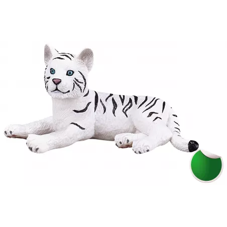 Figura realista de tigre blanco acostado para decoración y dioramas