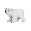 Figura de juguete de cachorro de oso polar caminando, esculpida y pintada a mano con realismo.