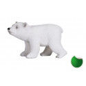 Figura de juguete de cachorro de oso polar caminando, esculpida y pintada a mano con realismo.