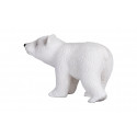 Figura de juguete de cachorro de oso polar caminando, esculpida y pintada a mano con realismo.