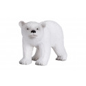Figura de juguete de cachorro de oso polar caminando, esculpida y pintada a mano con realismo.