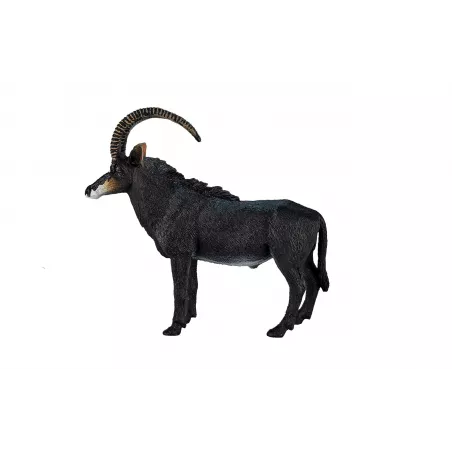 Figura decorativa realista de antílope sable esculpida con detalle para coleccionistas de fauna.
