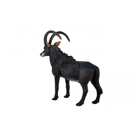 Figura decorativa realista de antílope sable esculpida con detalle para coleccionistas de fauna.