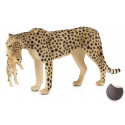 Figura de juguete de guepardo hembra con cachorro pintada a mano de Mojo para colección y juego.
