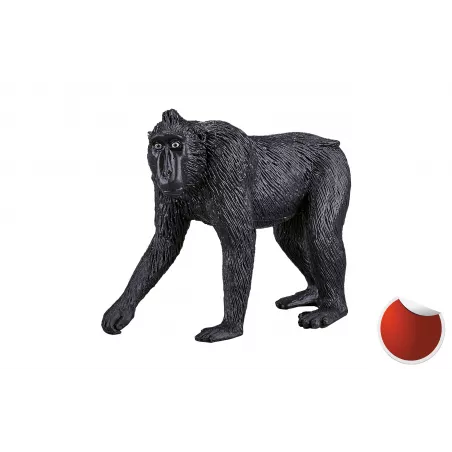 Figura realista de macaco crestado negro pintada a mano para coleccionistas y juego educativo.