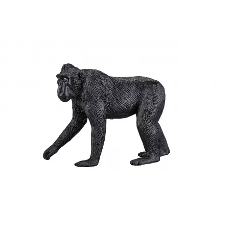 Figura realista de macaco crestado negro pintada a mano para coleccionistas y juego educativo.