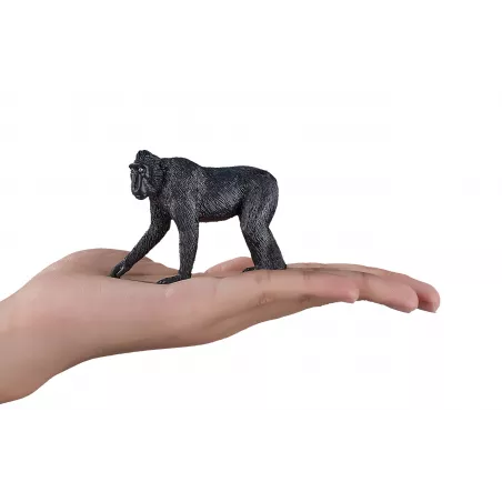 Figura realista de macaco crestado negro pintada a mano para coleccionistas y juego educativo.
