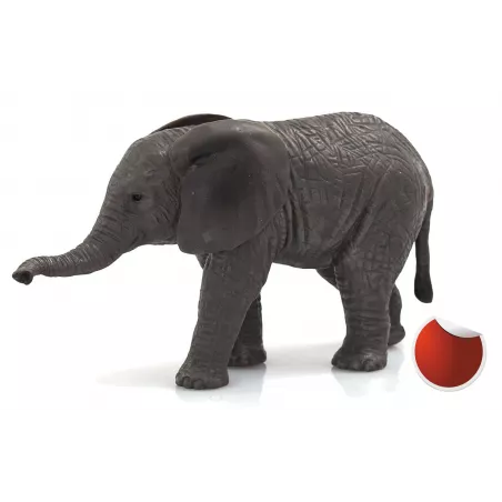 Figura detallada de cría de elefante africano para juego educativo y decoración.
