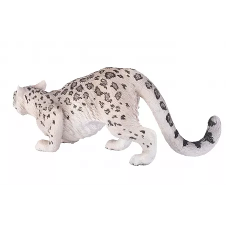 Figura realista de leopardo de las nieves con detalles anatómicos de alta calidad para coleccionistas.