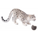 Figura realista de leopardo de las nieves con detalles anatómicos de alta calidad para coleccionistas.
