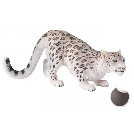 Figura realista de leopardo de las nieves con detalles anatómicos de alta calidad para coleccionistas.
