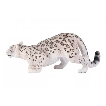 Figura realista de leopardo de las nieves con detalles anatómicos de alta calidad para coleccionistas.