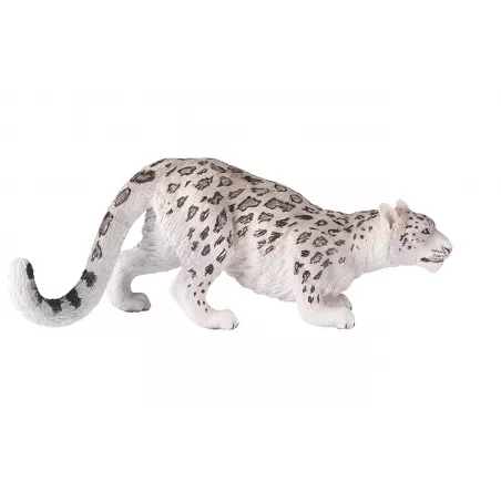 Figura realista de leopardo de las nieves con detalles anatómicos de alta calidad para coleccionistas.
