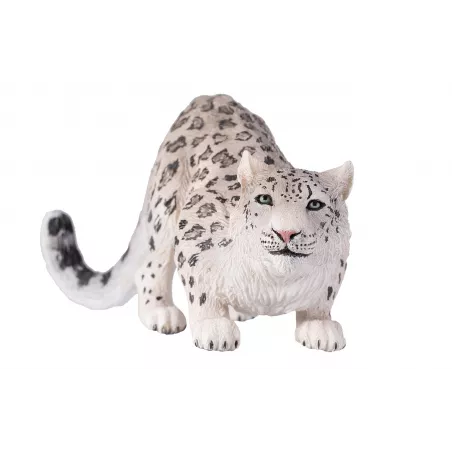 Figura realista de leopardo de las nieves con detalles anatómicos de alta calidad para coleccionistas.
