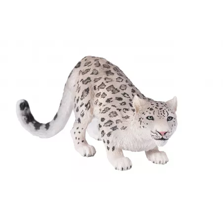 Figura realista de leopardo de las nieves con detalles anatómicos de alta calidad para coleccionistas.