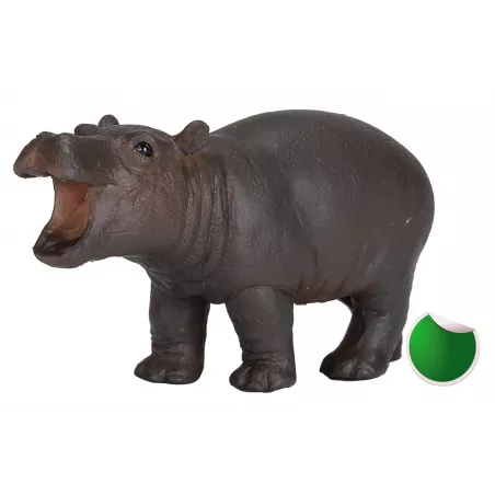 Figura realista de hipopótamo bebé de juguete marca Mojo para colección y juego infantil.