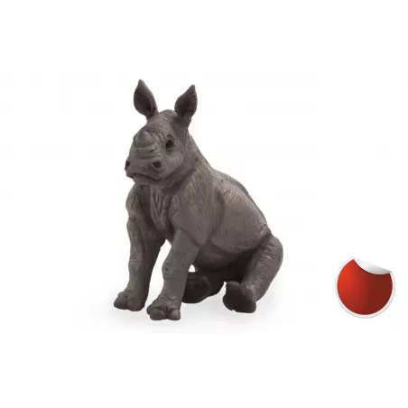 Figura de juguete realista de bebé rinoceronte blanco de la fauna africana.