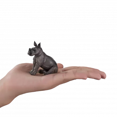Figura de juguete realista de bebé rinoceronte blanco de la fauna africana.
