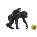 Figura realista de chimpancé con su cría abrazada de Mojo, juguete educativo pintado a mano.