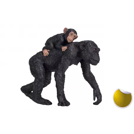 Figura realista de chimpancé con su cría abrazada de Mojo, juguete educativo pintado a mano.