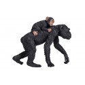 Figura realista de chimpancé con su cría abrazada de Mojo, juguete educativo pintado a mano.