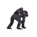 Figura realista de chimpancé con su cría abrazada de Mojo, juguete educativo pintado a mano.