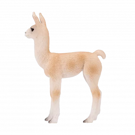 Figura artesanal de llama bebé con diseño realista para decoración de interiores y juego infantil.