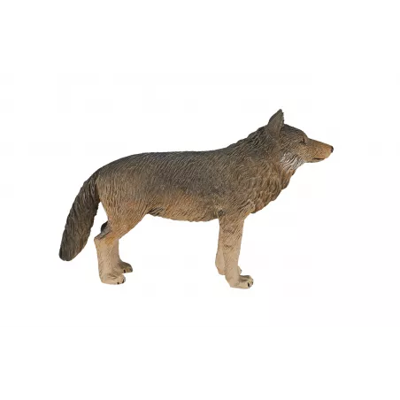Figura decorativa detallada de lobo vigilante con diseño realista y compacto para coleccionistas.
