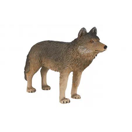 Figura decorativa detallada de lobo vigilante con diseño realista y compacto para coleccionistas.