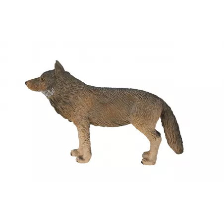 Figura decorativa detallada de lobo vigilante con diseño realista y compacto para coleccionistas.